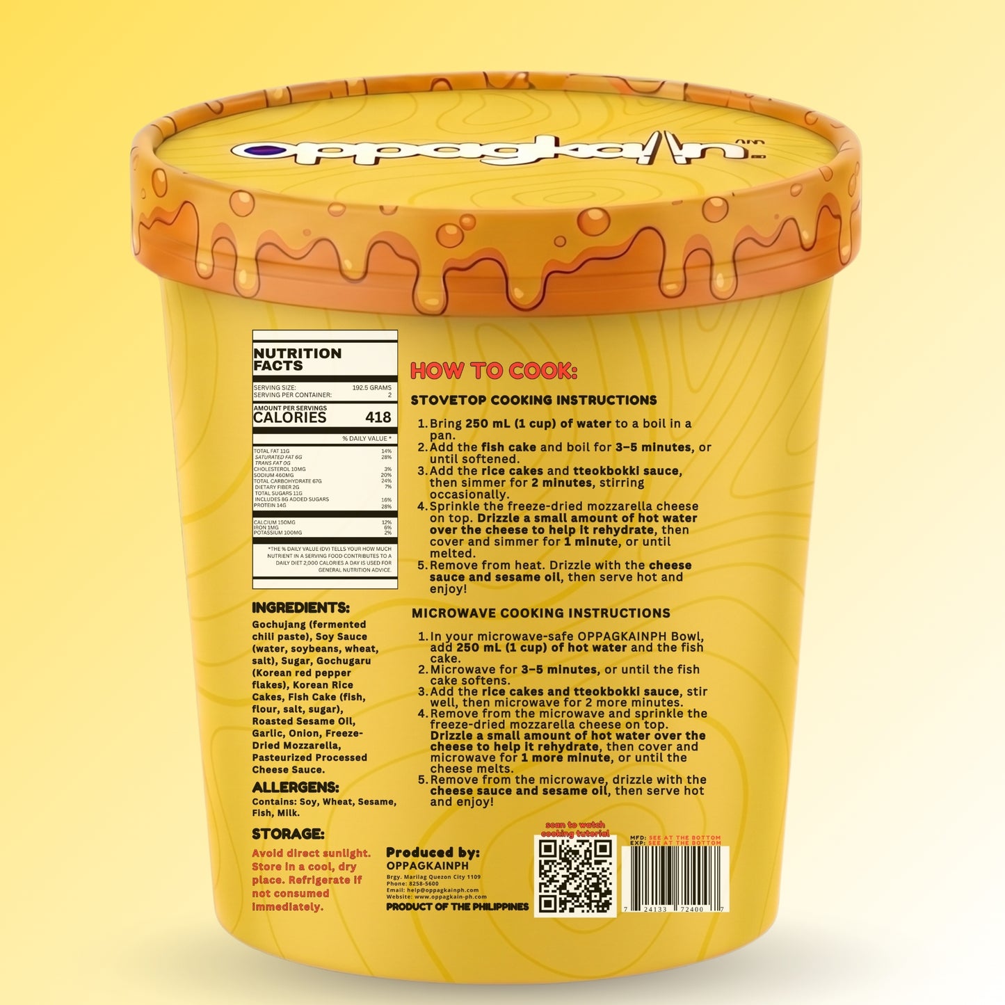 OPPAGKAINPH Ready to Cook Cheesy Tteokbokki & Fish Cake 385 grams